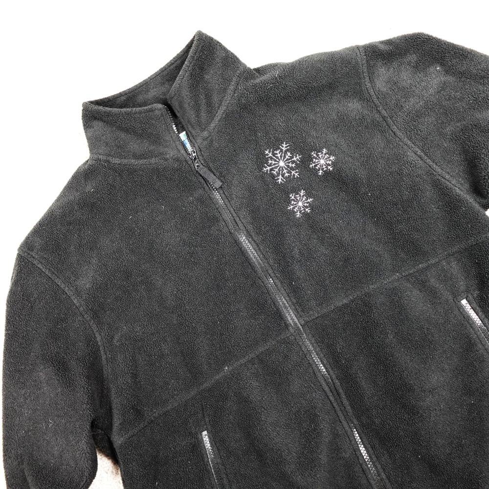 Sierra Pacific Outdoors Womens XL Black Fleece Jacket Snowman Snowflake Full Zip